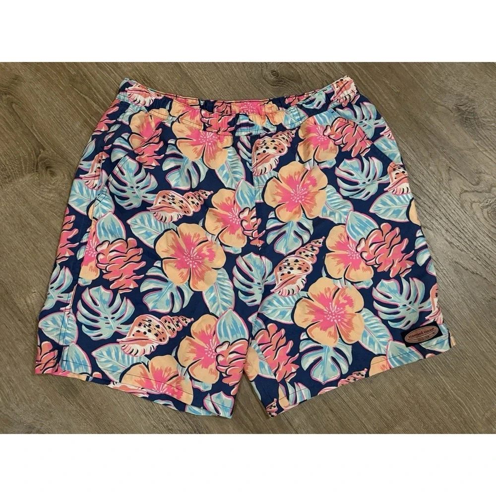 Vineyard Vines Swim Trunks Shorts Mens M Board Floral Blue Bathing Suit  Lined